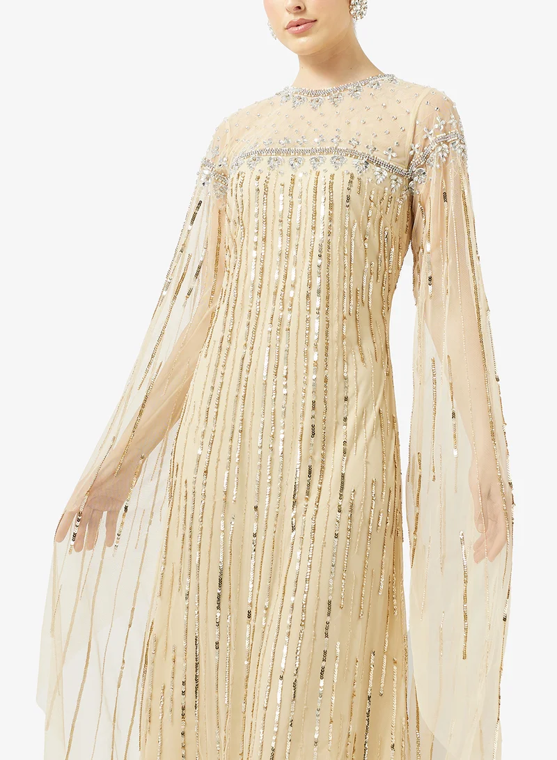 Namshi x  Bead Embellished Evening Gown with Cape Sleeves for Women | Best Price UAE